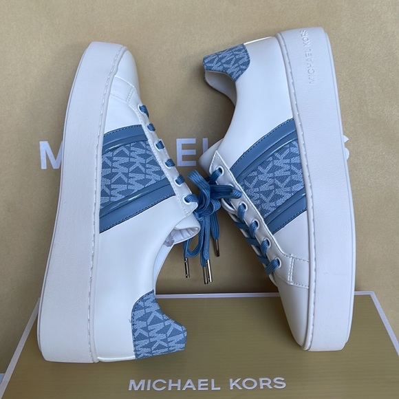 Michael Kors Poppy Stripe Lace Up Nappa Faux Leather WMNS Chambray - Picture 12 of 16